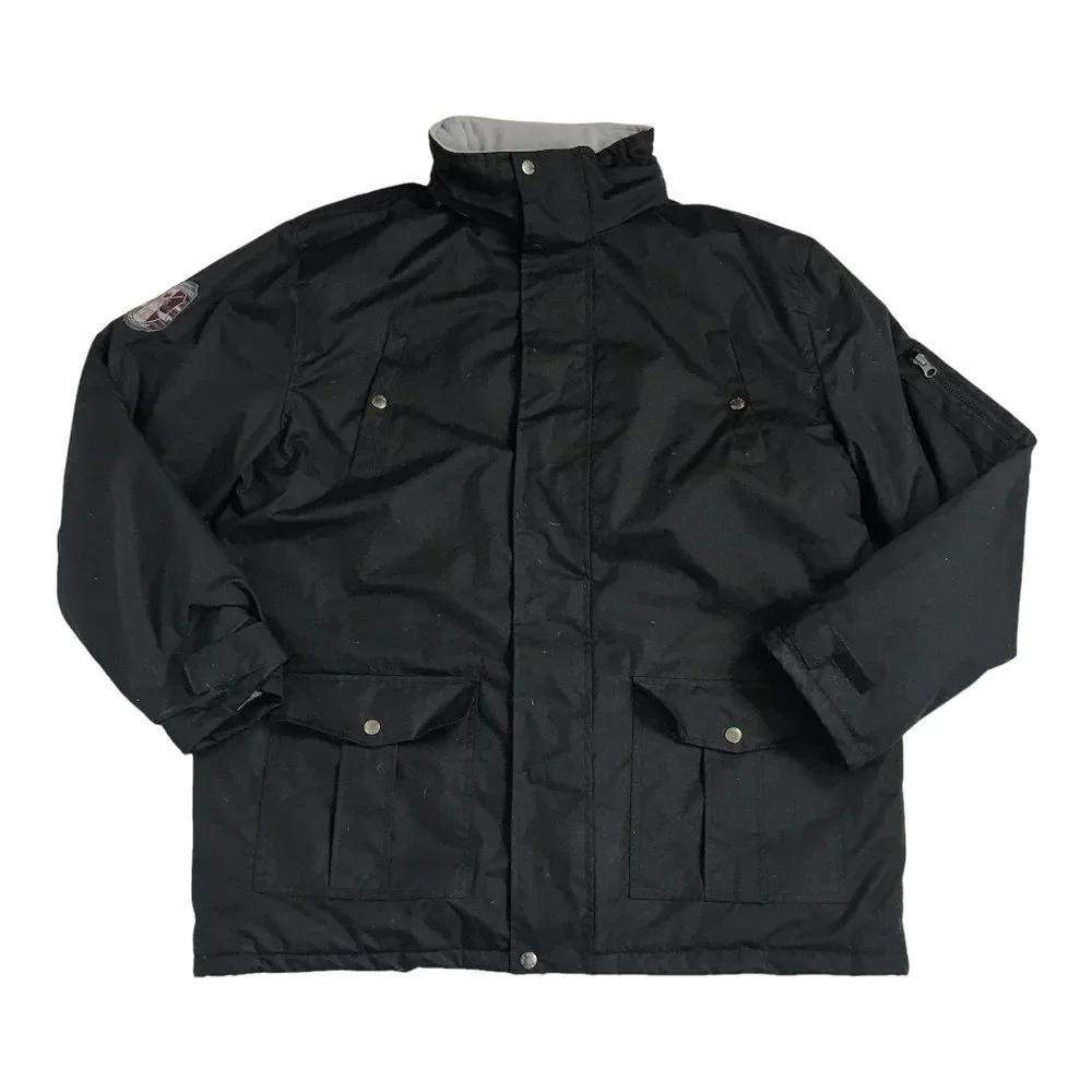 Atlas For Men Black Jacket Coat Sz Large Removable Hood Pockets Hockey Champions - Picture 2 of 12